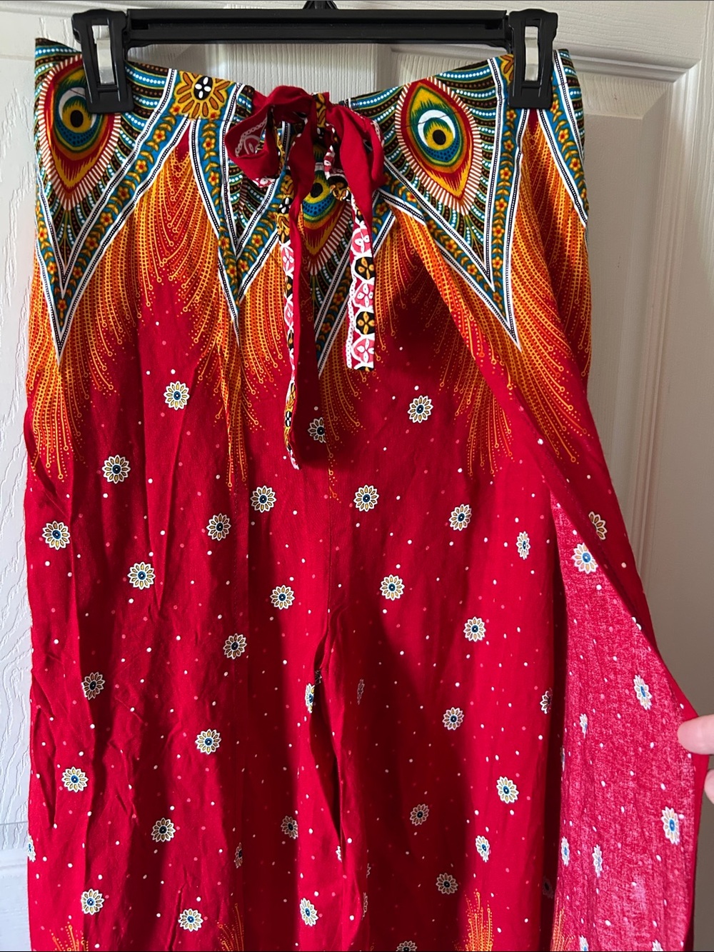 Peacock Abstract Flowy Y2K Wide Open Leg Tie Waist Boho Culotte Pants Sz Small - Picture 2 of 13